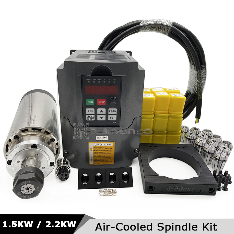 Air Cooled 1.5Kw Spindle Motor Inverter 110V - 2.2KW 1.5KW 空冷式CNCスピンドルキット 220V 110V 24000RPM