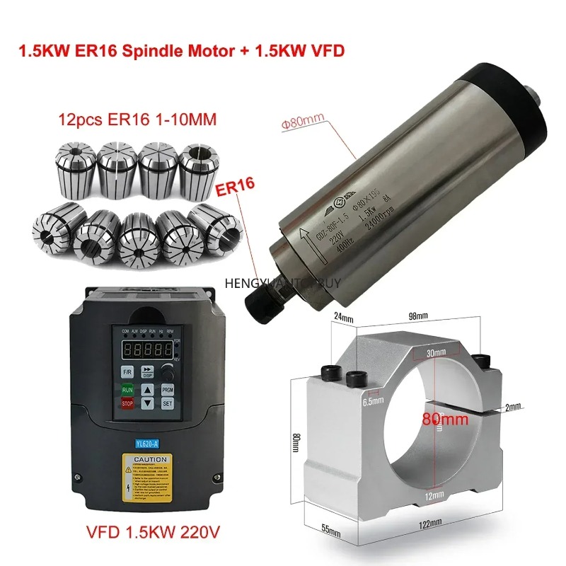 Er20 Collet Chuck Spindle Motor 220V - 空冷式800W 1500W 2200Wスピンドルモーターキット 2.2KW 1.5KW周波数変換インバーター 220V