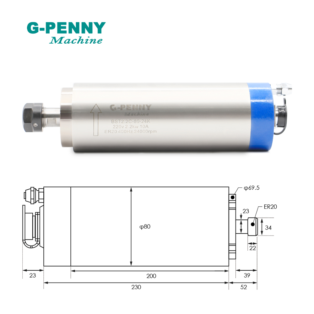 G-PENNY 2.2kw ER20 水冷スピンドルキット  - 2.2Kw Water Cooled Spindle Kit Vfd のレビューと価格