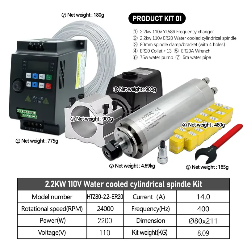 ブラジルから出荷された2.2kw 220V 110V水冷式ス - 2.2Kw Water Cooled Spindle Kit Vfd のレビューと価格