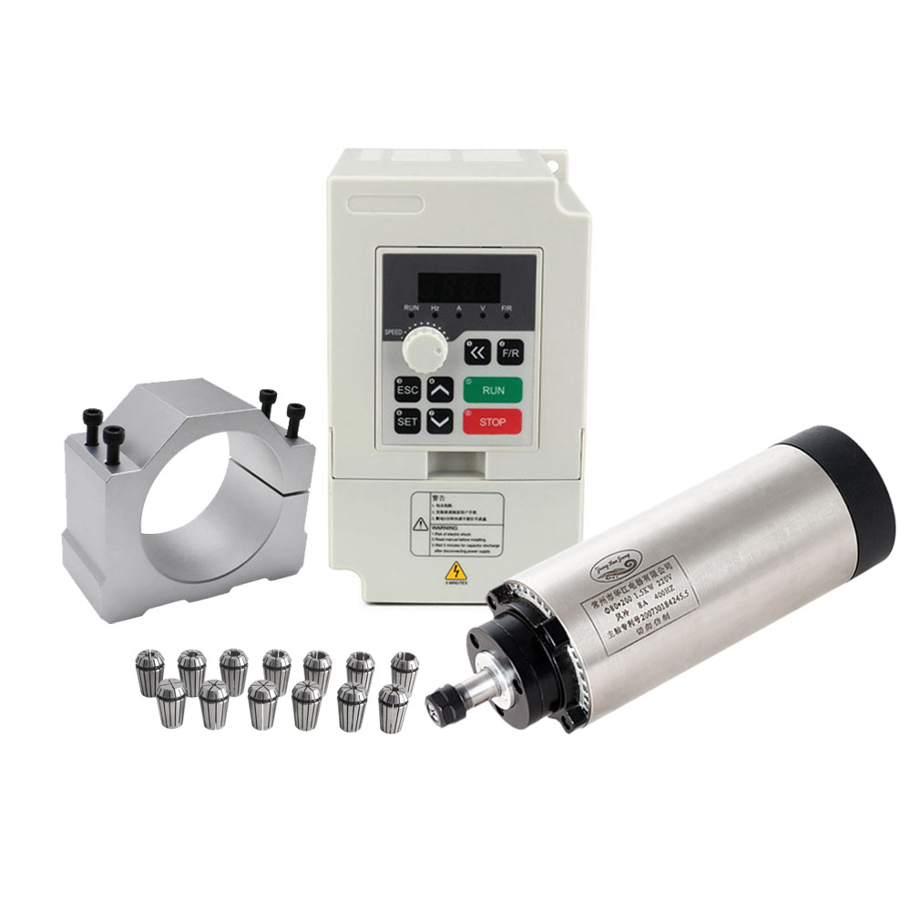 CNCスピンドルモーターキット 80MM 1.5KW ER1 - Air Cooled 1.5Kw Spindle Motor Inverter 110V のレビューと価格